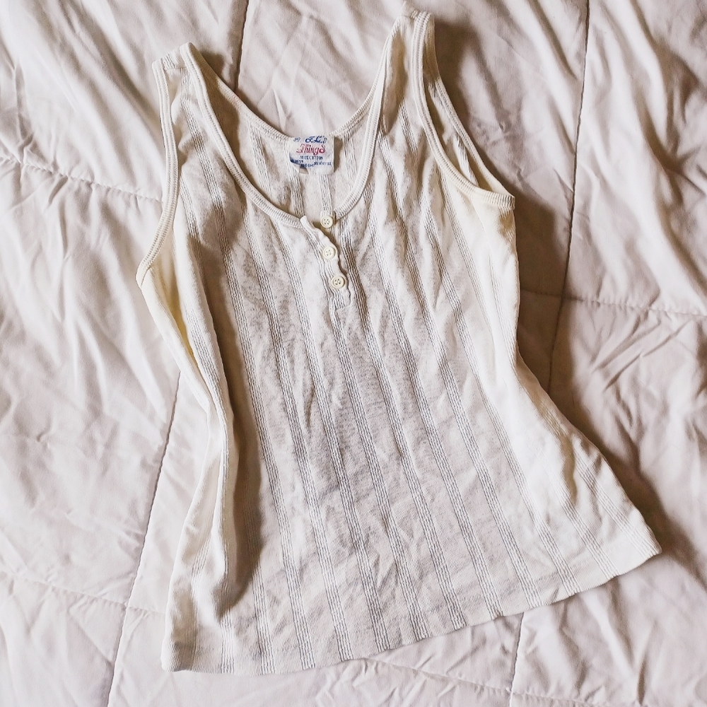 Vintage Layering Tank Henley Cream White Ripped Cropped 80s 90s Retro Minimalist